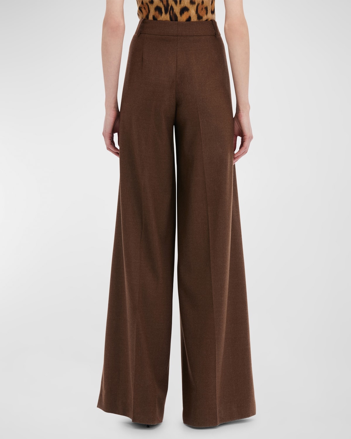 Mixed Wool Flannel Pleated Wide-Leg Pants - 3
