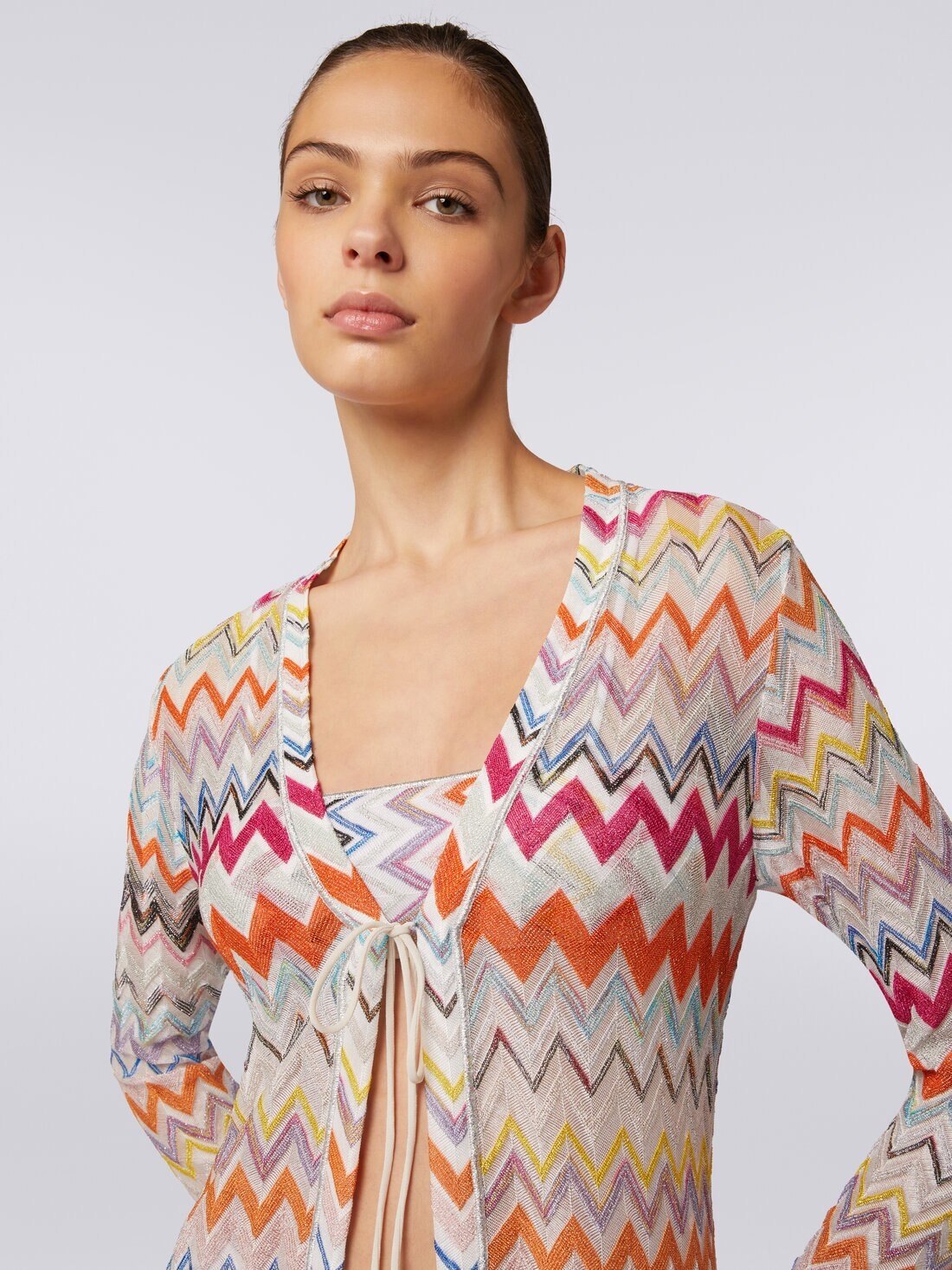 Long cardigan cover-up with zigzag pattern and lurex - 5