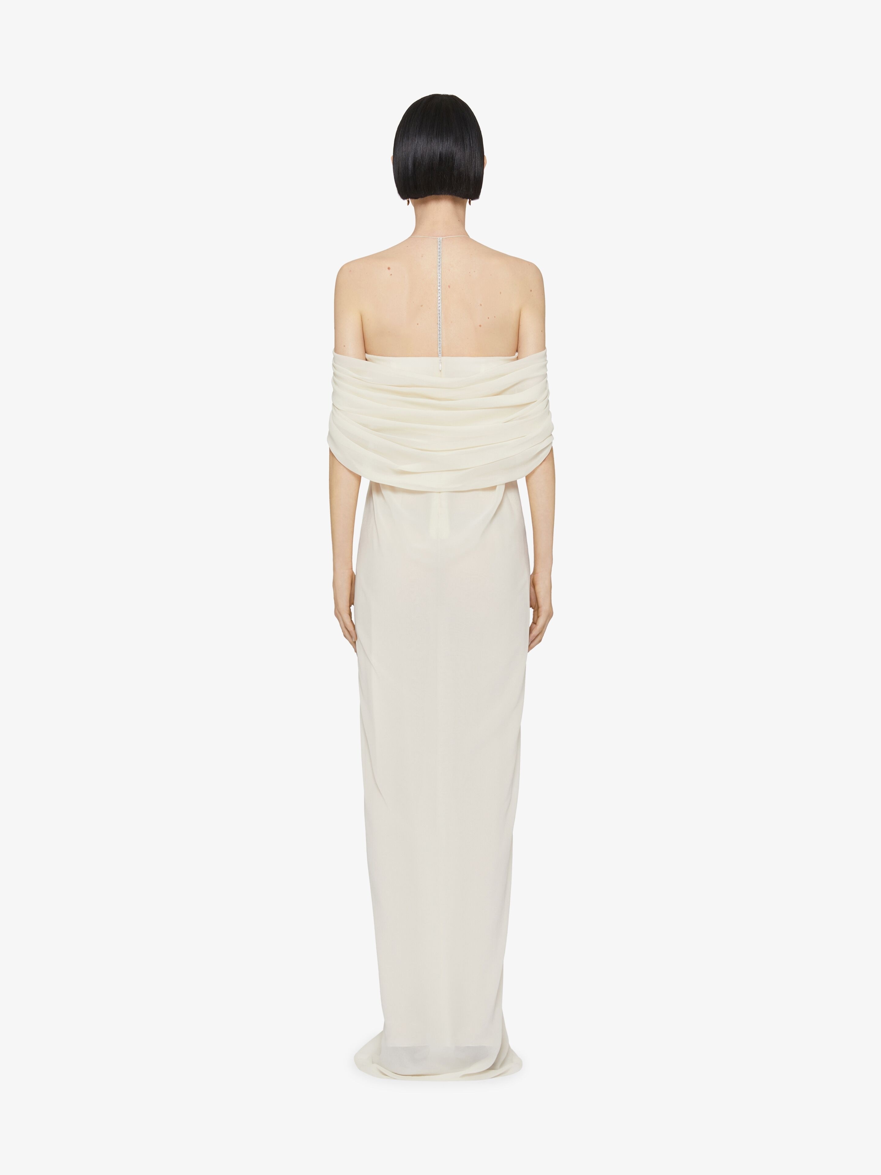 EVENING DRAPED DRESS IN SILK WITH CRYSTALS DÉTAIL - 4