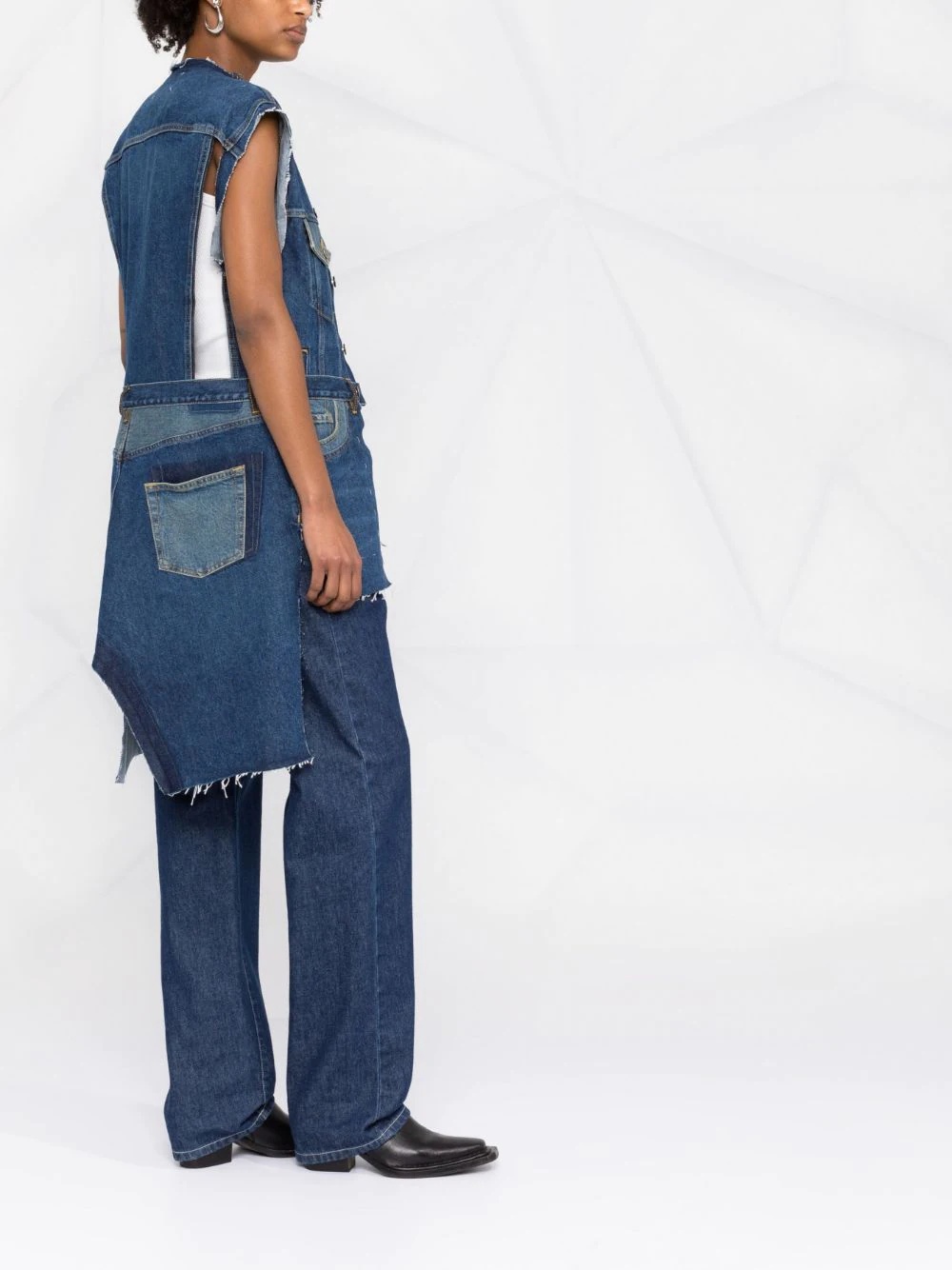 longline asymmetric denim vest - 6