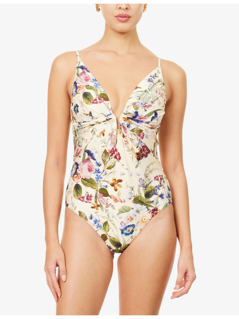 Zimmermann Patience Tuck Plunge Floral One-Piece Swimsuit outlook