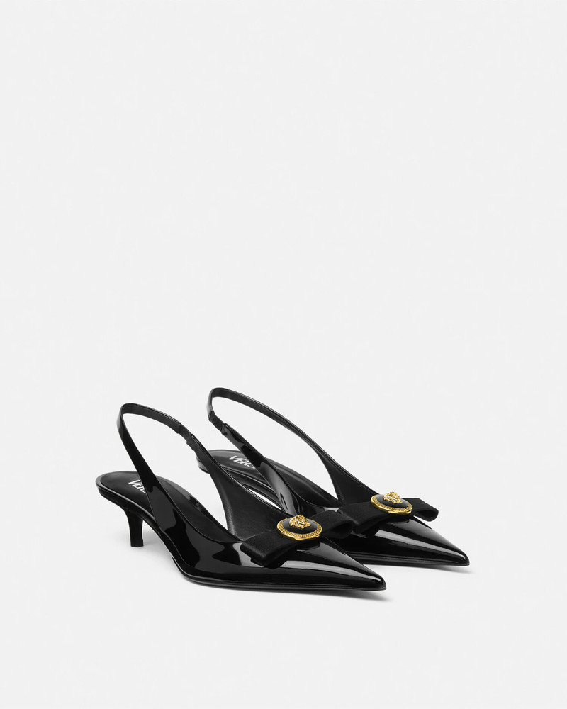 VERSACE Gianni Ribbon Patent Slingback Pumps 45 mm outlook