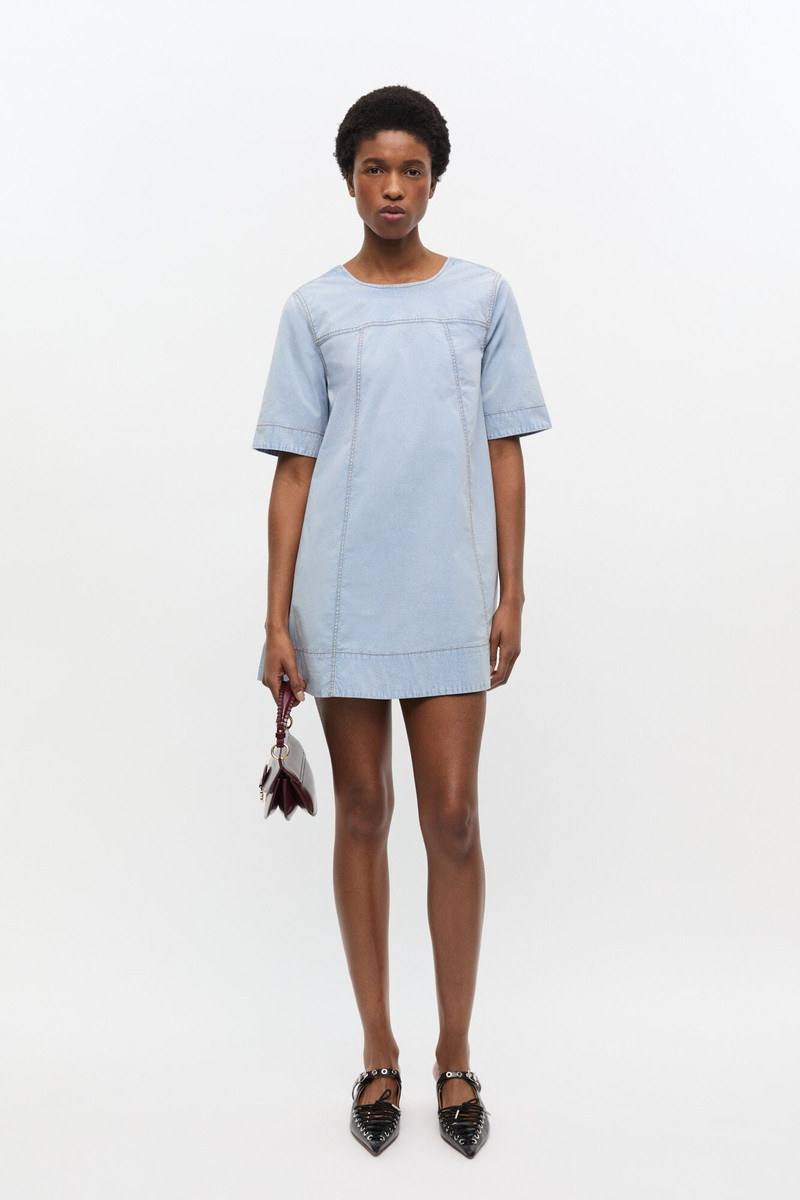 GANNI LIGHT BLUE A-LINE MINI DENIM DRESS outlook