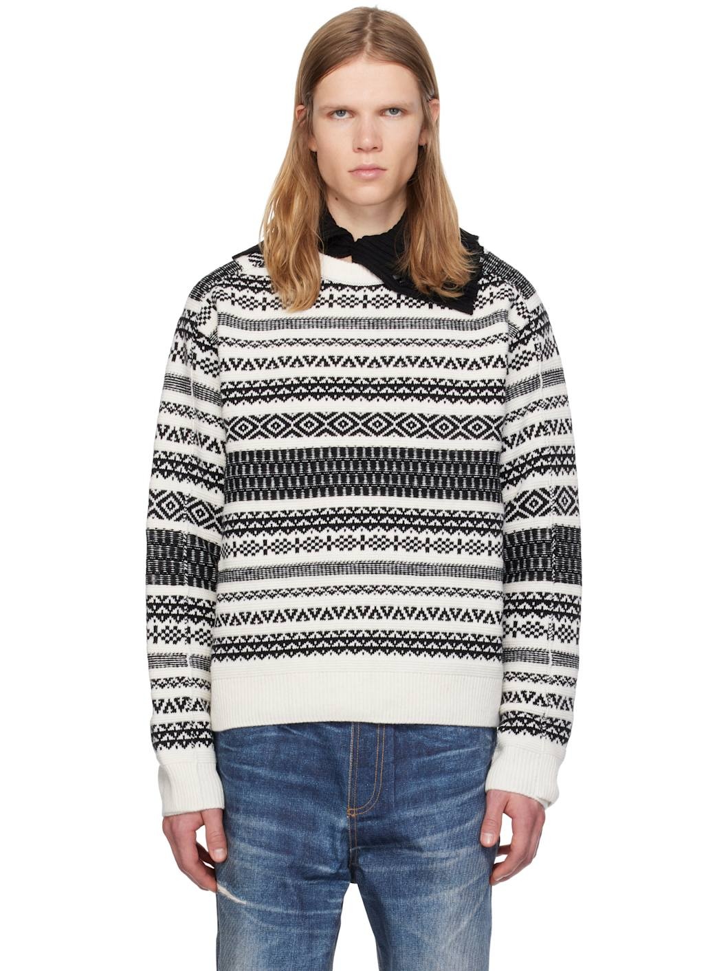 White & Black Nordic Crewneck Sweater - 1