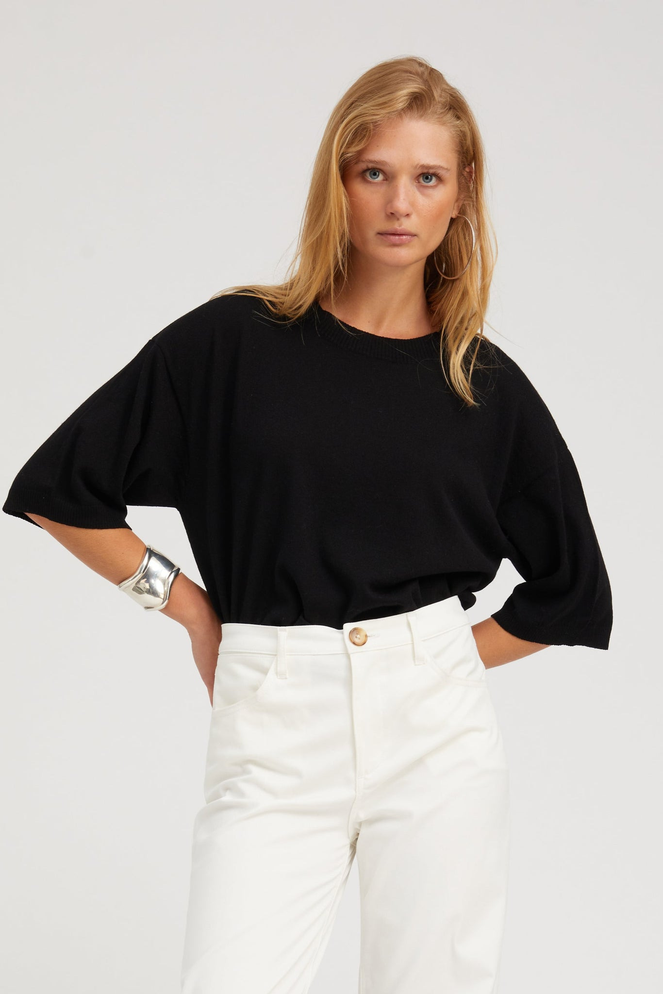 BLACK CASHMERE BOXY T-SHIRT - 1