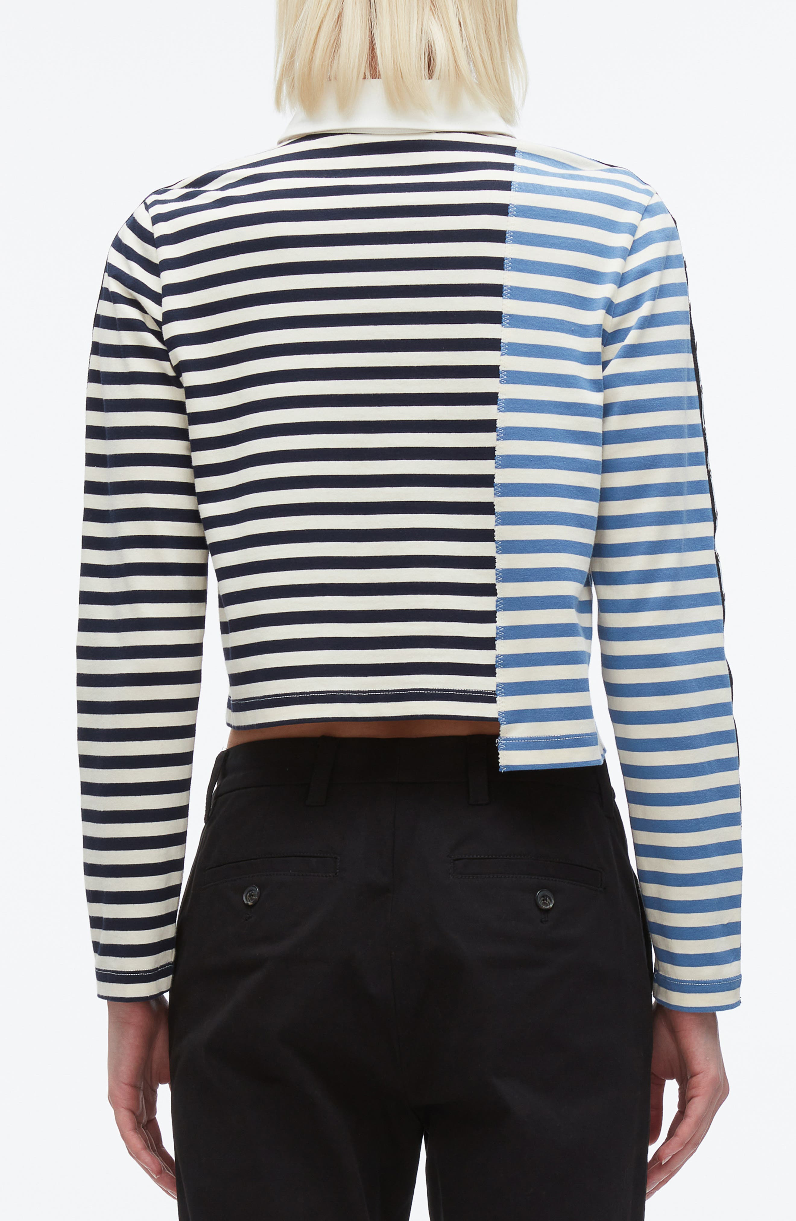 3.1 Phillip Lim Stripe Long Sleeve Cotton Polo Shirt in Midnight Multi at Nordstrom - 3