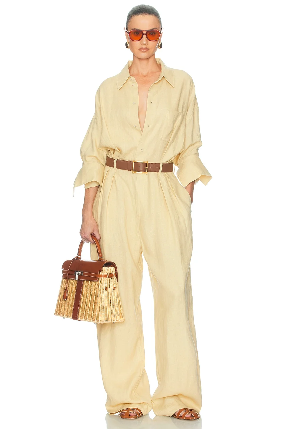 Paperbag Jumpsuit in Washed Linen - 1