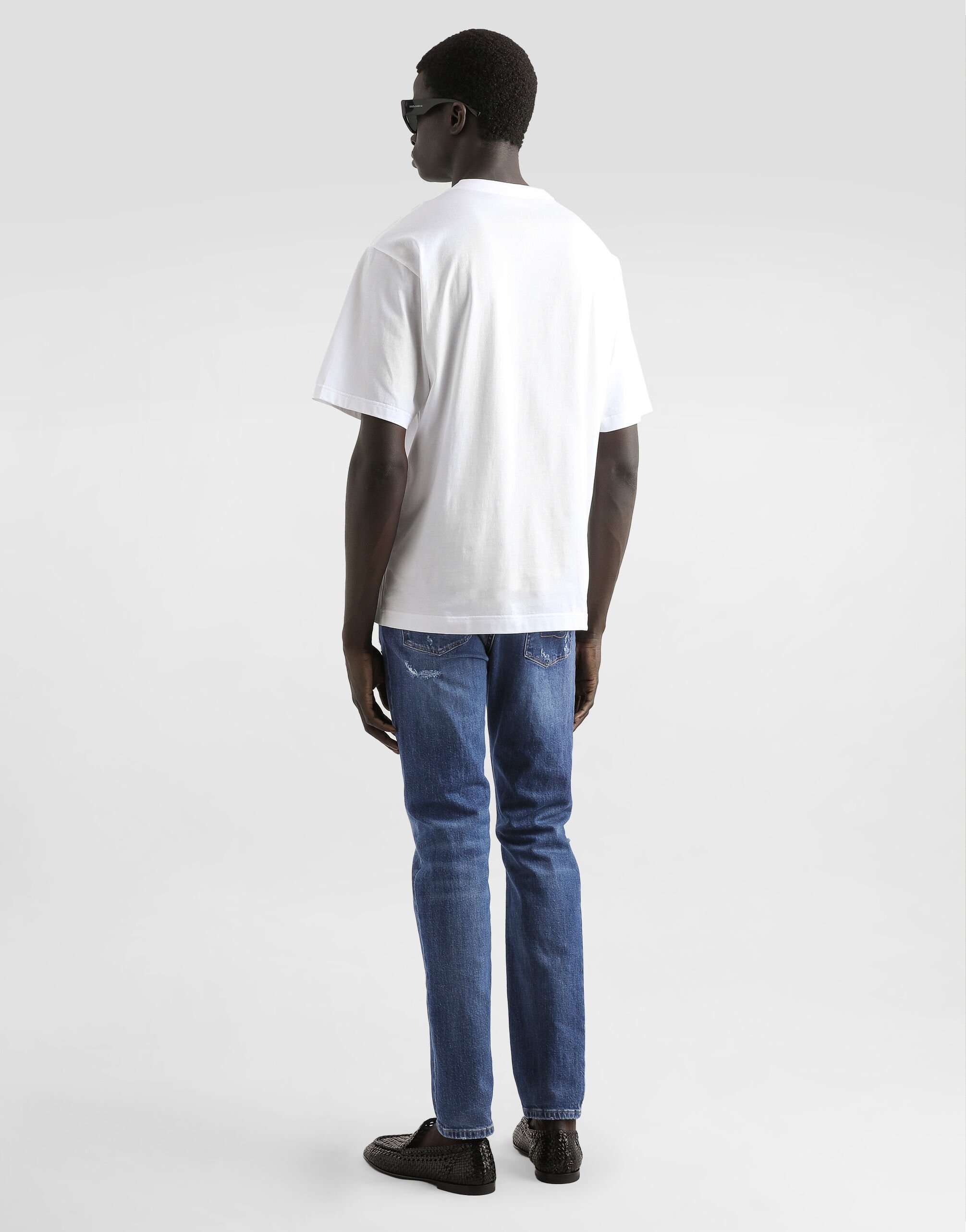 Slim-fit stretch cotton jeans with logo embroidery - 3