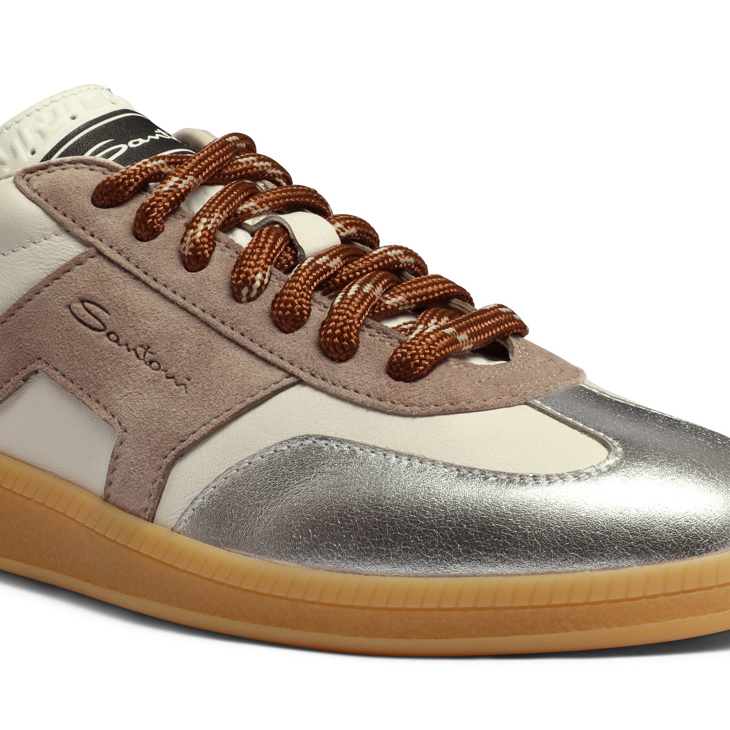 Women's white, beige and silver leather and suede DBS Oly sneaker - 6