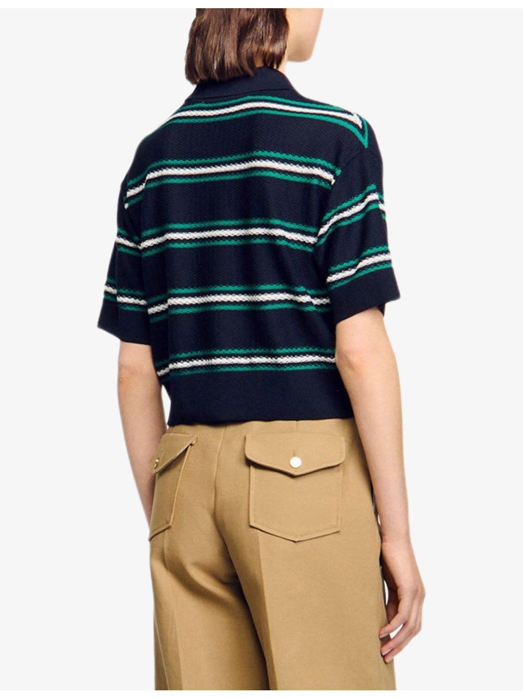 Stripe Polo-Neck Knitted Top - 4
