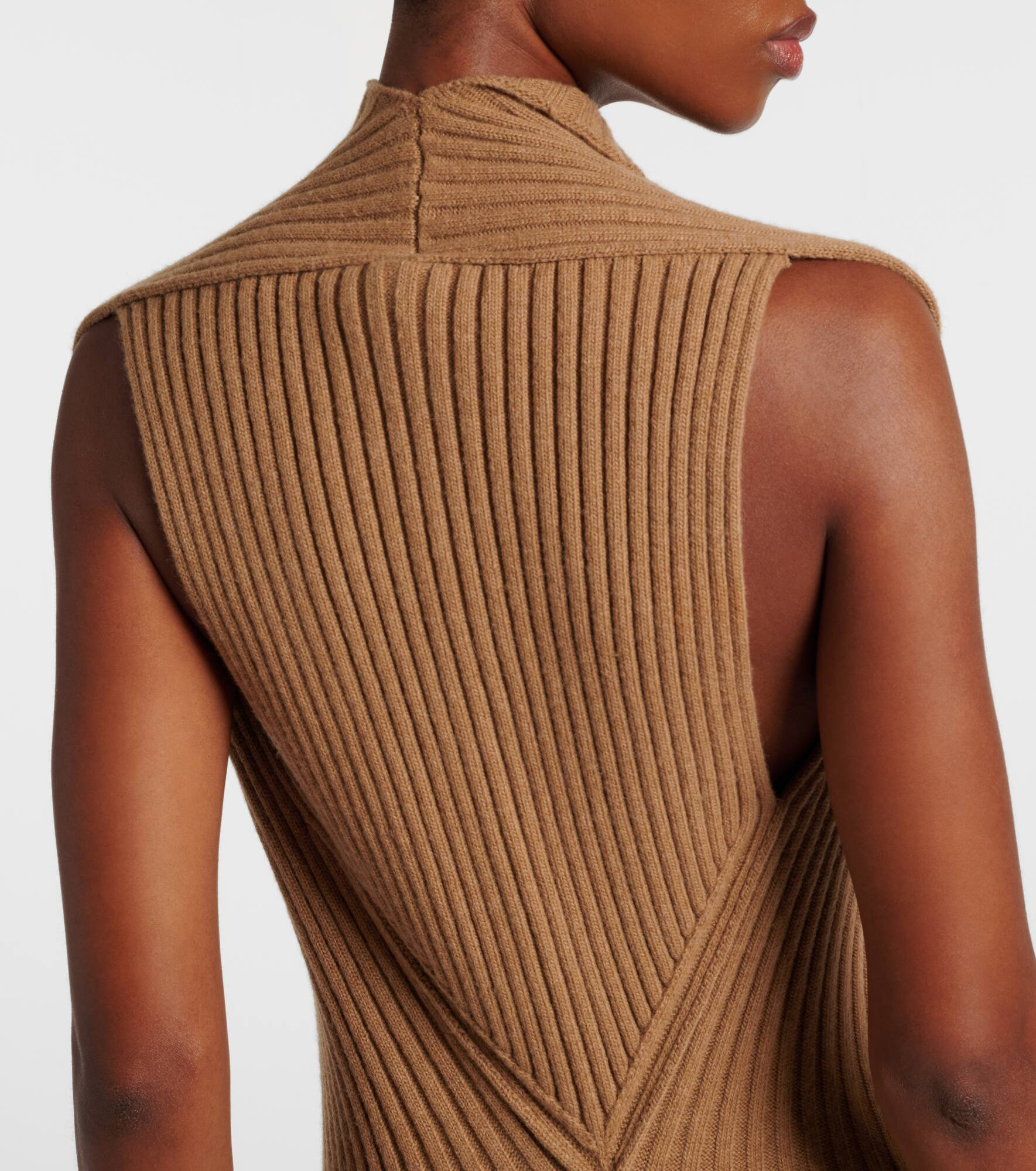 Draped ribbed-knit wool-blend midi dress - 5