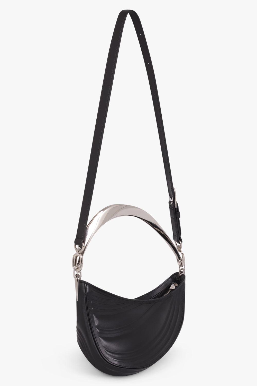 SPIRAL TOP HANDLE EMBOSSED BAG | BLACK/CHROME - 2