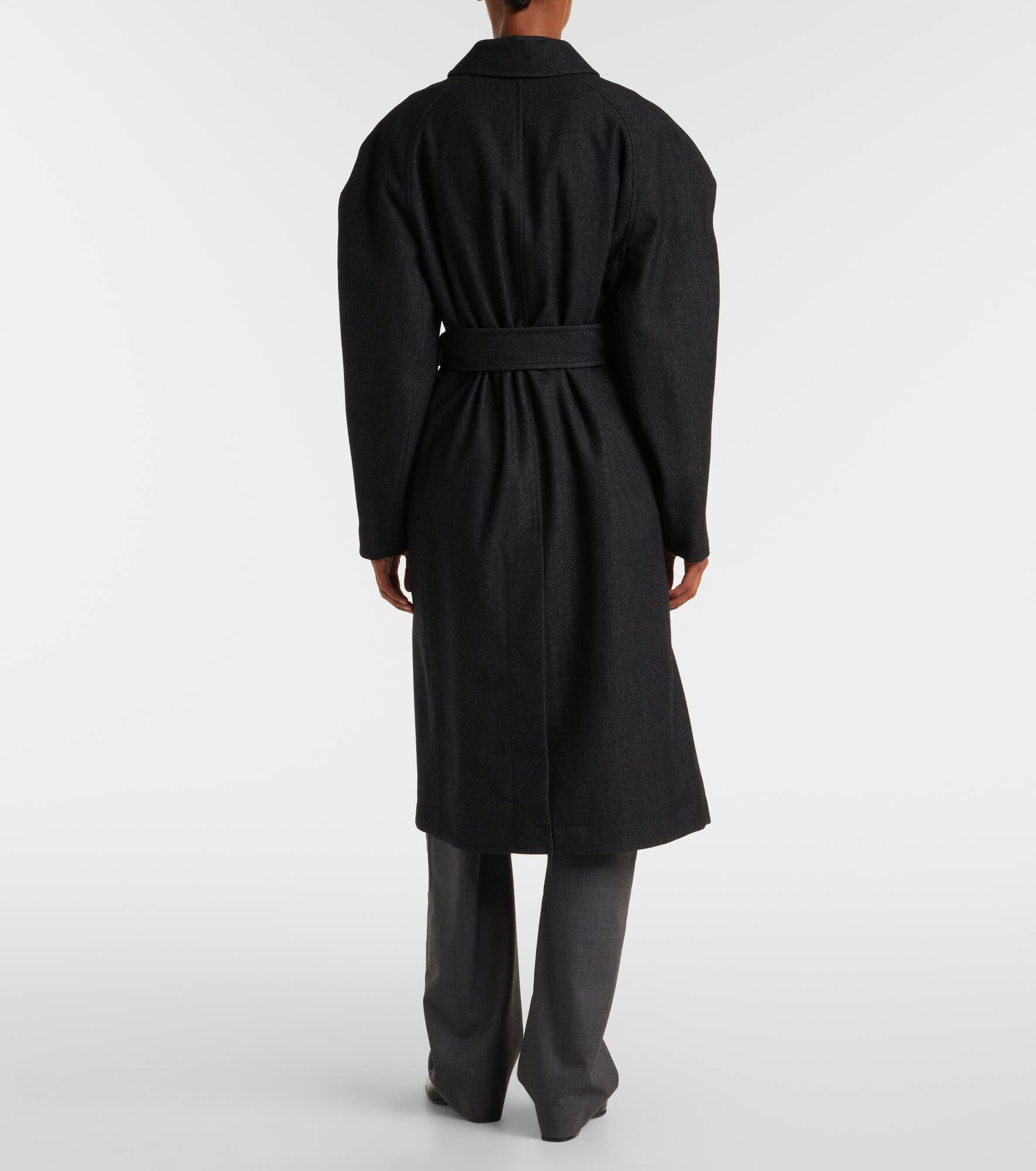 Belted wool and cotton twill coat - 3