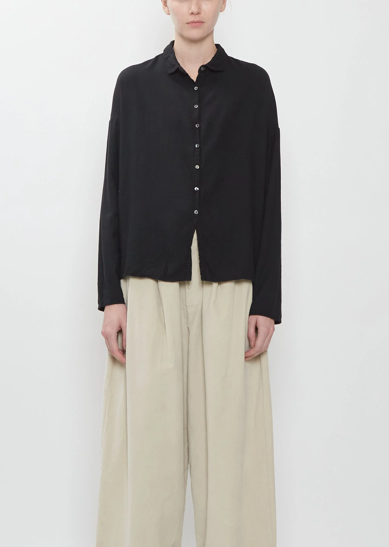 Light Cotton Short Collar Shirt — Black - 1