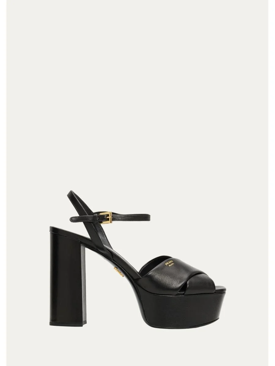 115mm Leather Crisscross Platform Sandals - 1