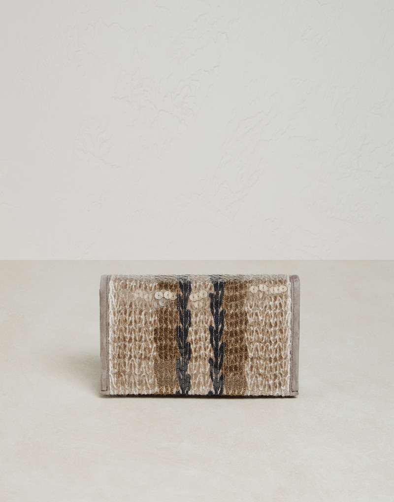 Dazzling Stripe Embroidery city bag in jute and cotton with monili 1