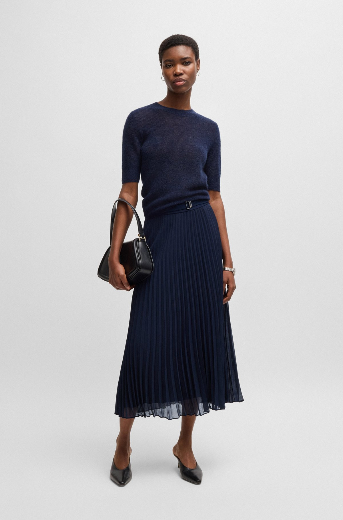 BELTED SKIRT IN PLISSÉ CREPE - 3