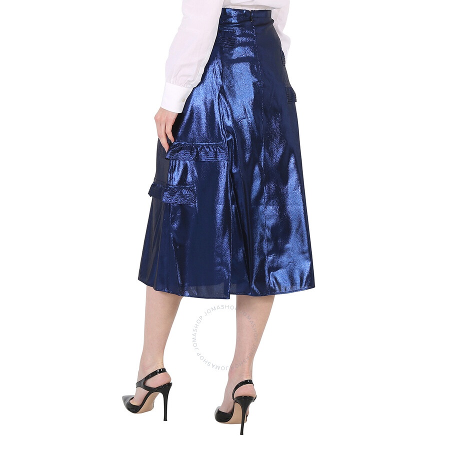 Burberry Bright Navy Ruffle Detail Lame Skirt - 6