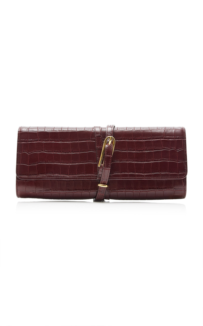 Belted Croc-Embossed Leather Clutch 1
