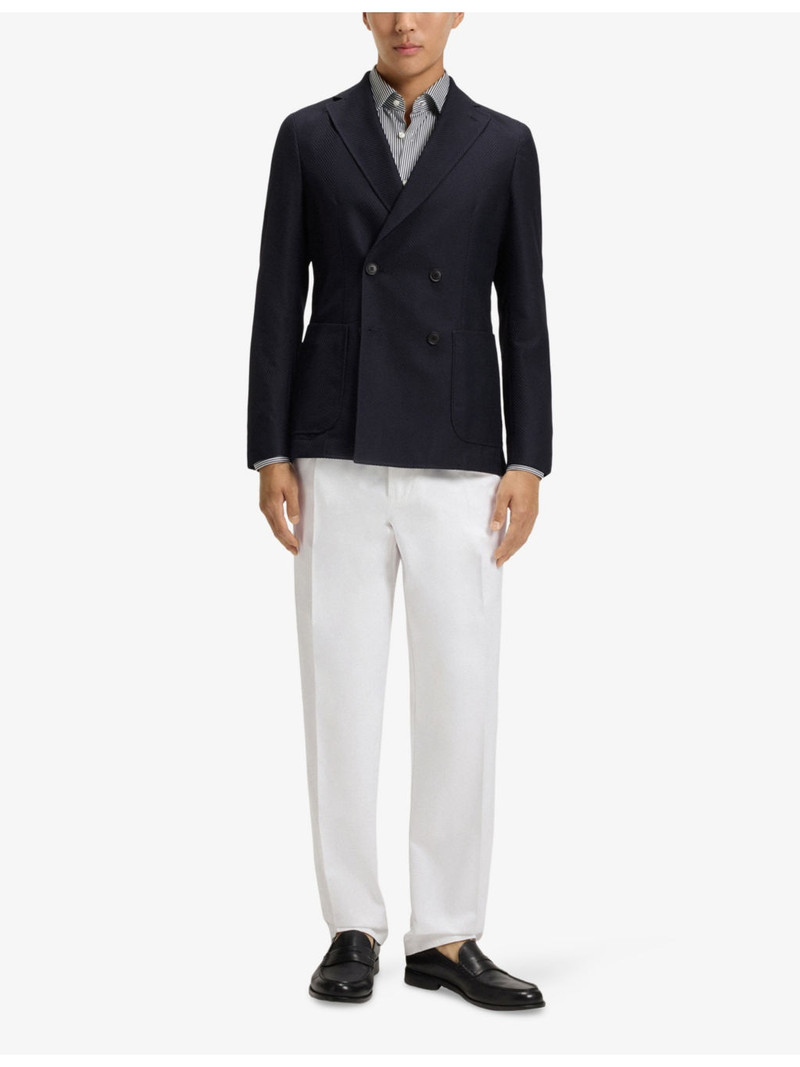 BOSS Double-Breasted Notched-Lapel Cotton-Wool Blend Blazer outlook