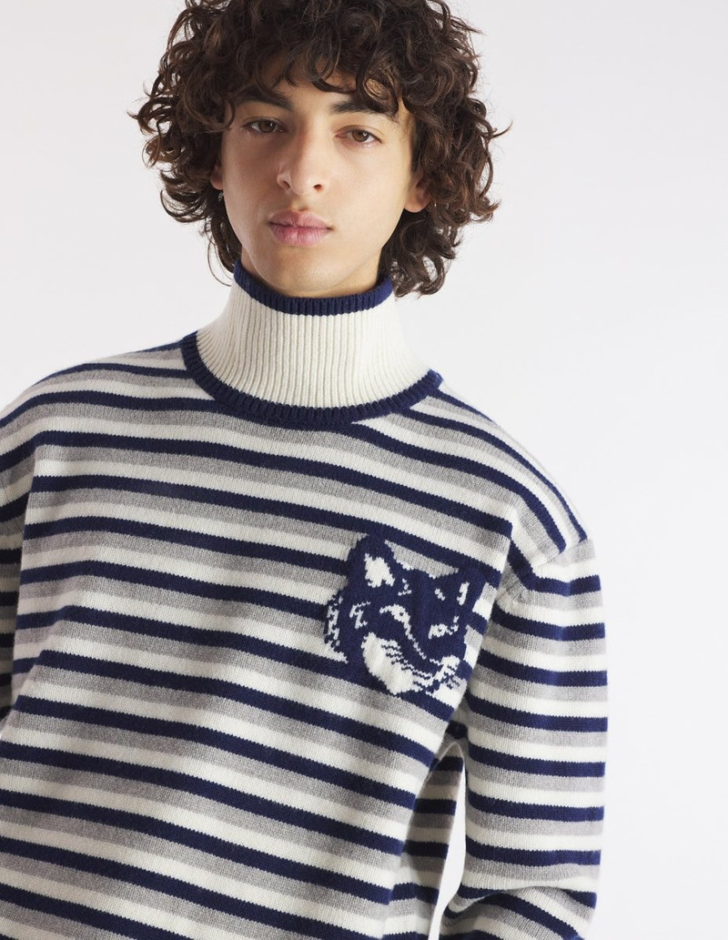 FOX HEAD INTARSIA COMFORT STRIPED HIGH NECK JUMPER 4