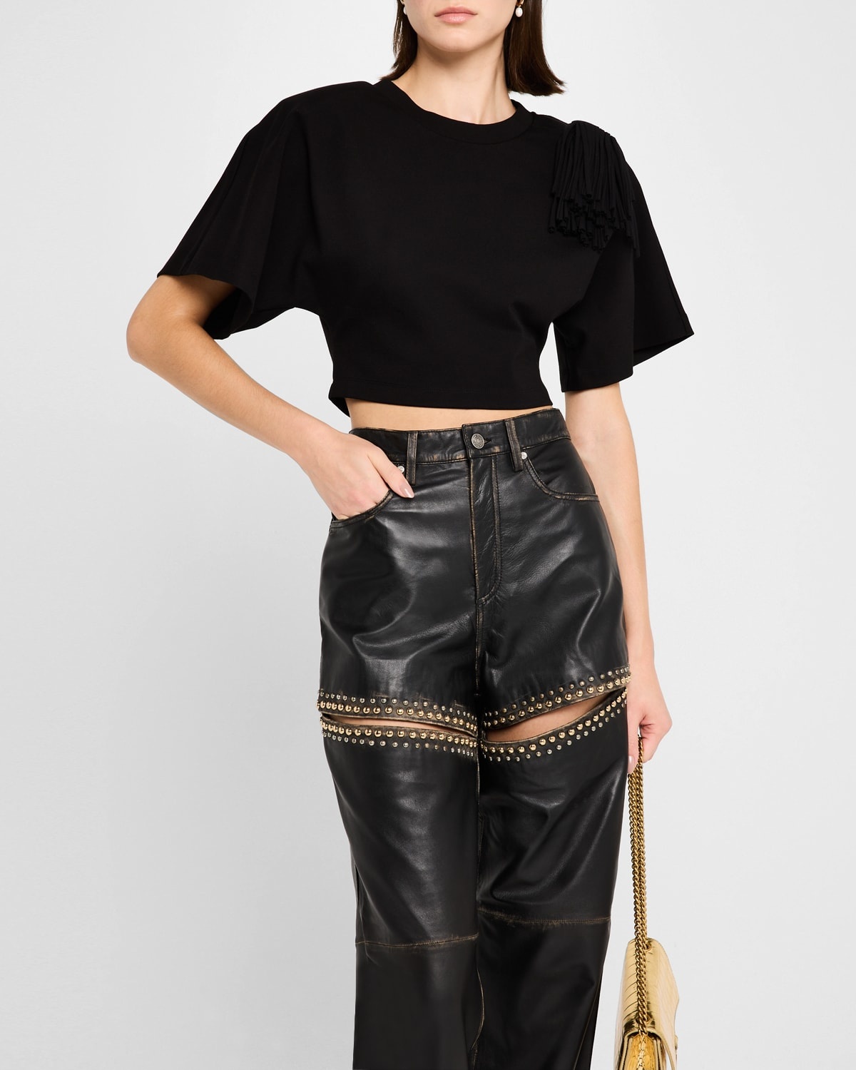 Fringe Brooch Crop T-Shirt - 4