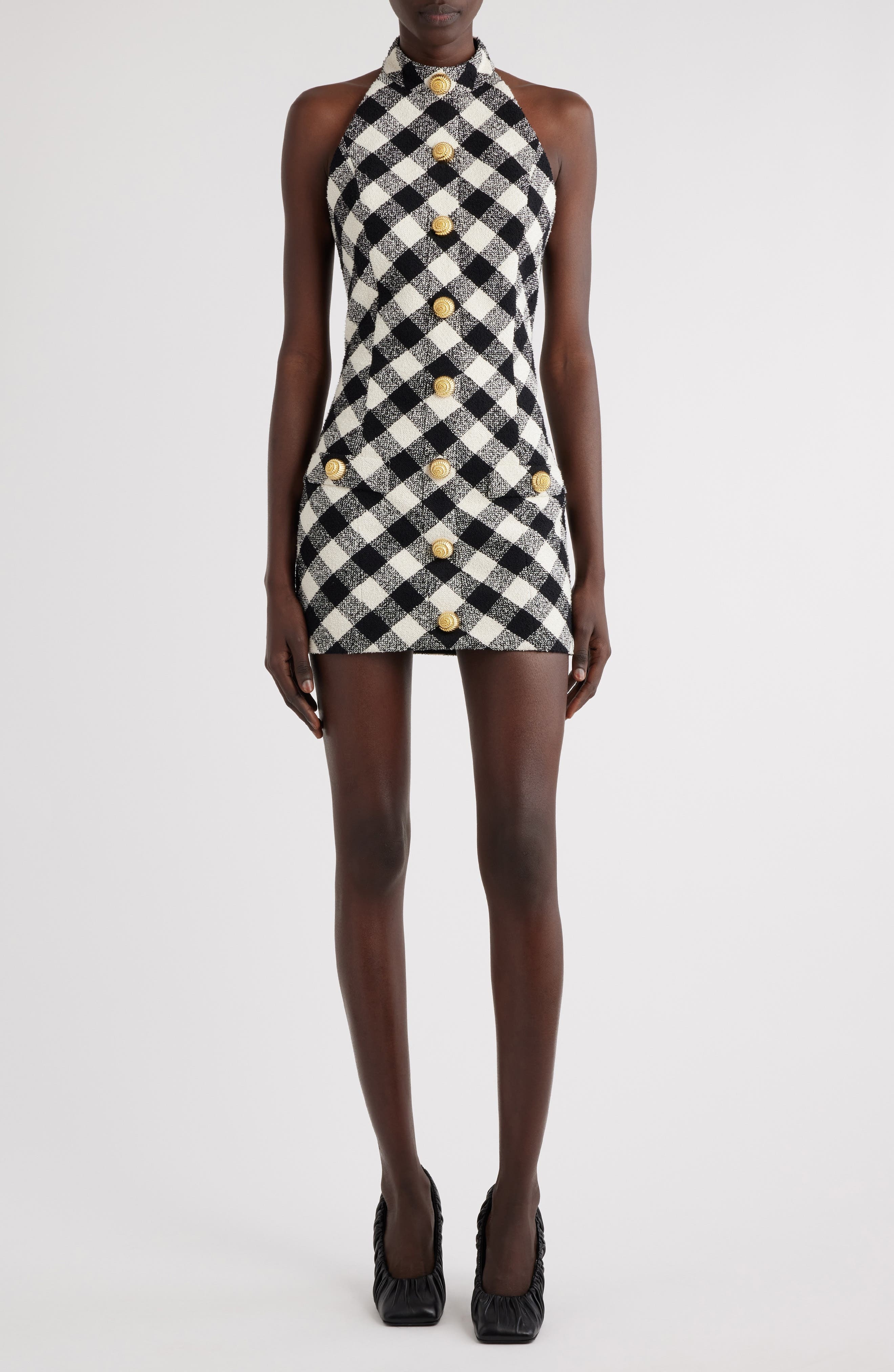 Balmain Gingham Tweed Minidress in Black/White at Nordstrom - 1