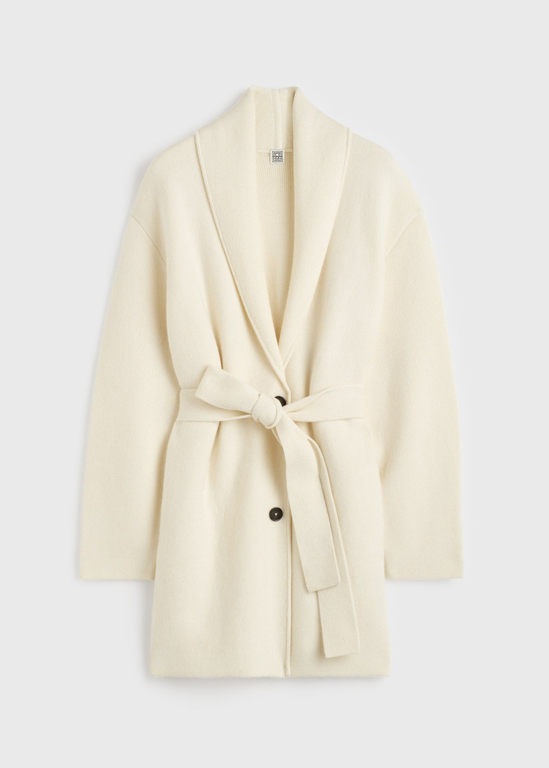 Shawl-lapel cashmere-wool robe ecru 1