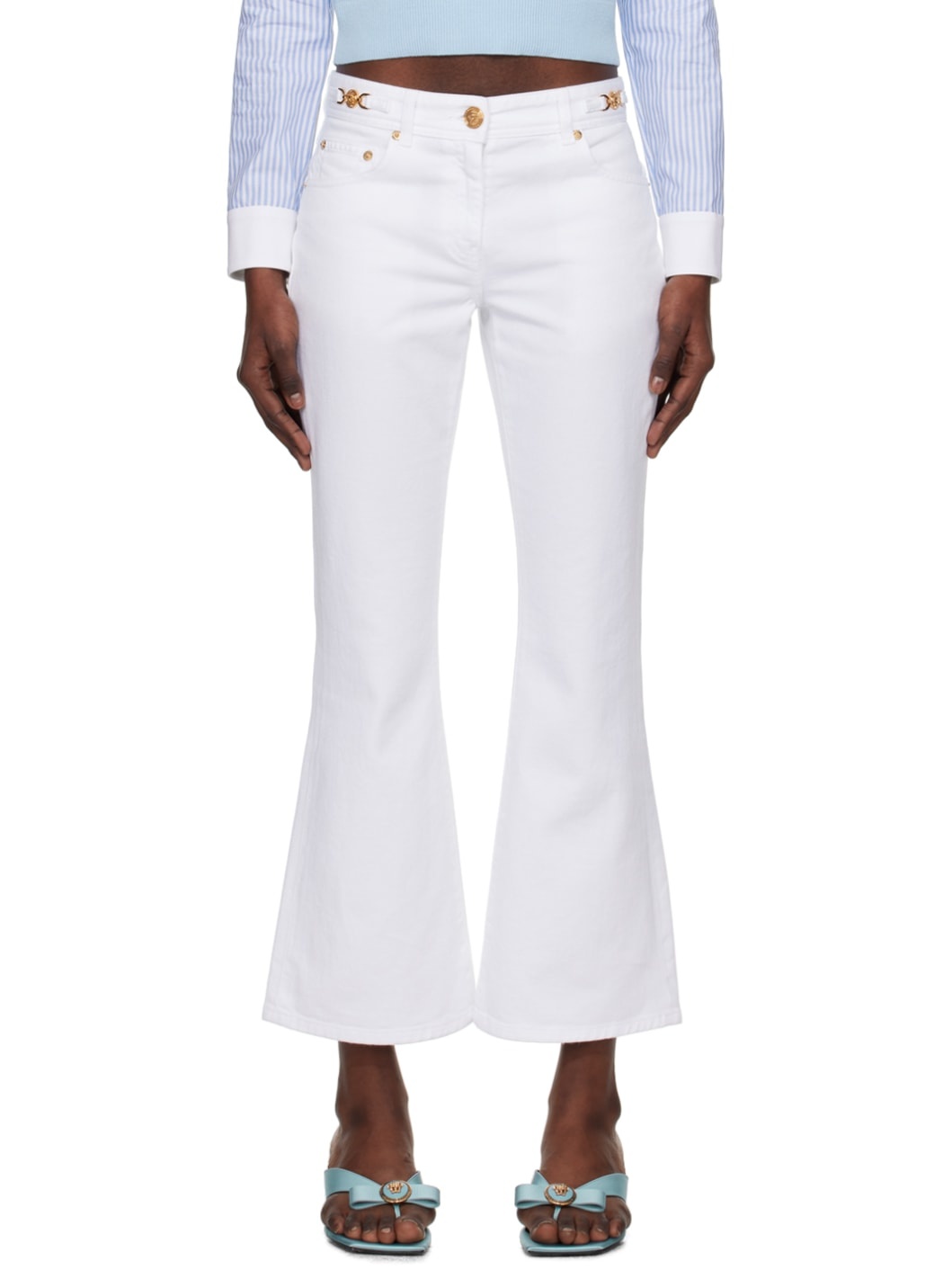 White Cropped Flared Jeans - 1