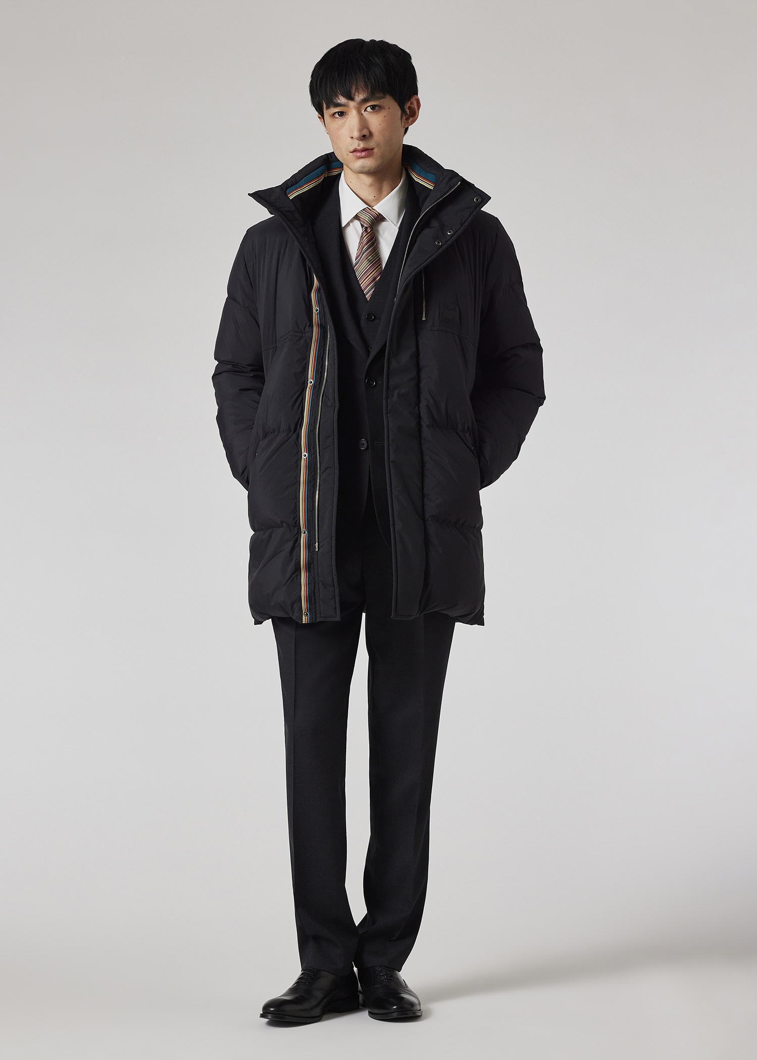 Black Water Repellent Mid-Length Down Coat - 6