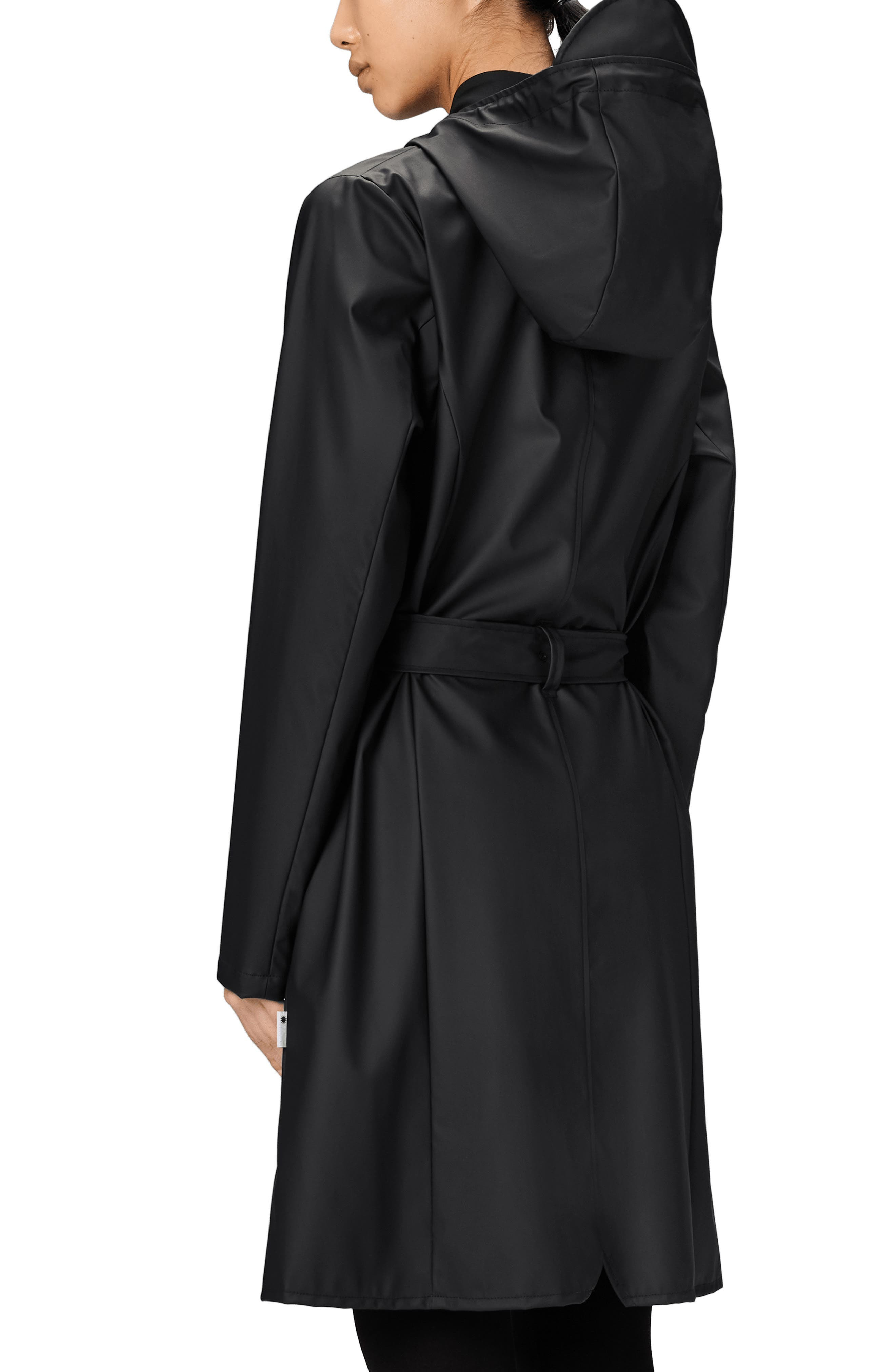 Rains Curve Waterproof Belted Jacket in Black at Nordstrom - 2