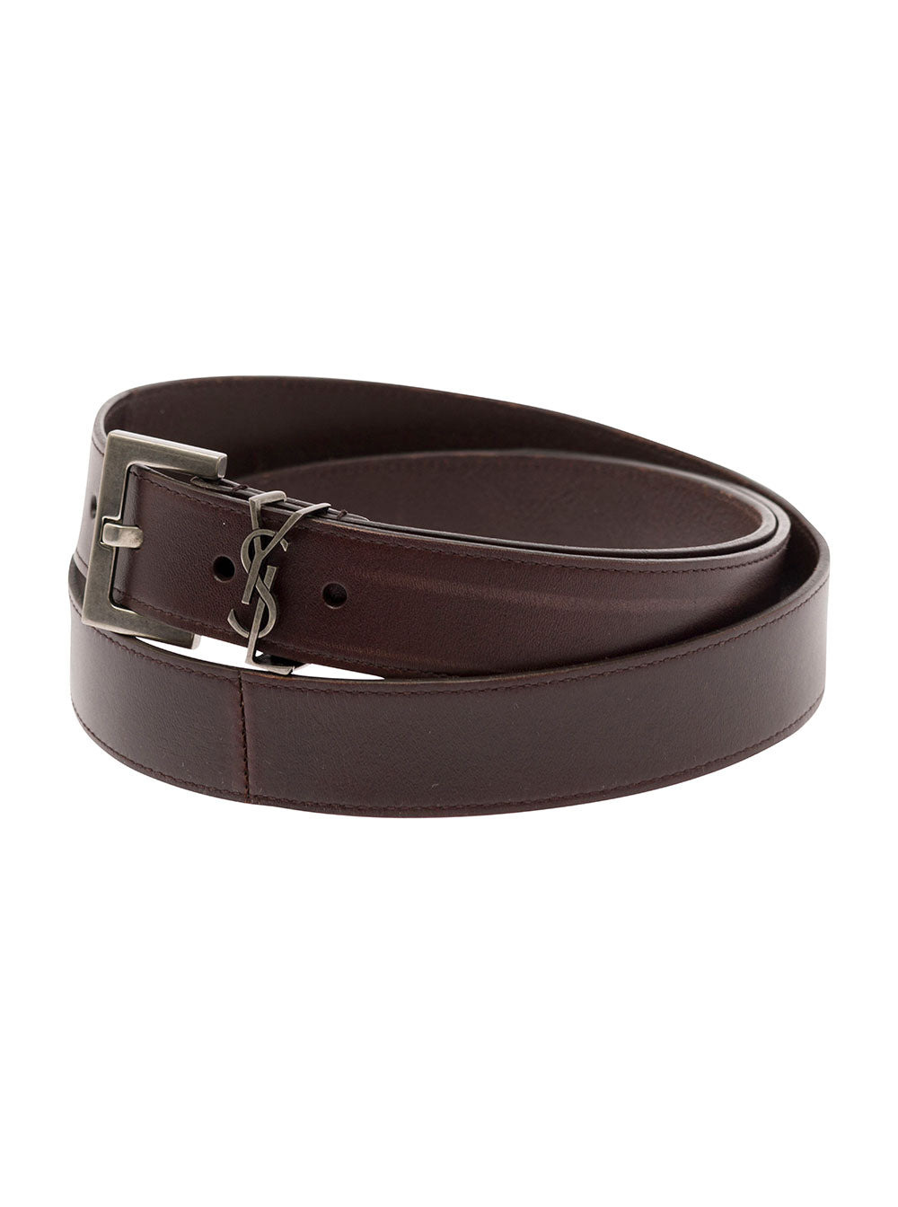 Saint Laurent Men 'Cassandre' Brown Belt With Logo Detail In Leather Man - 2