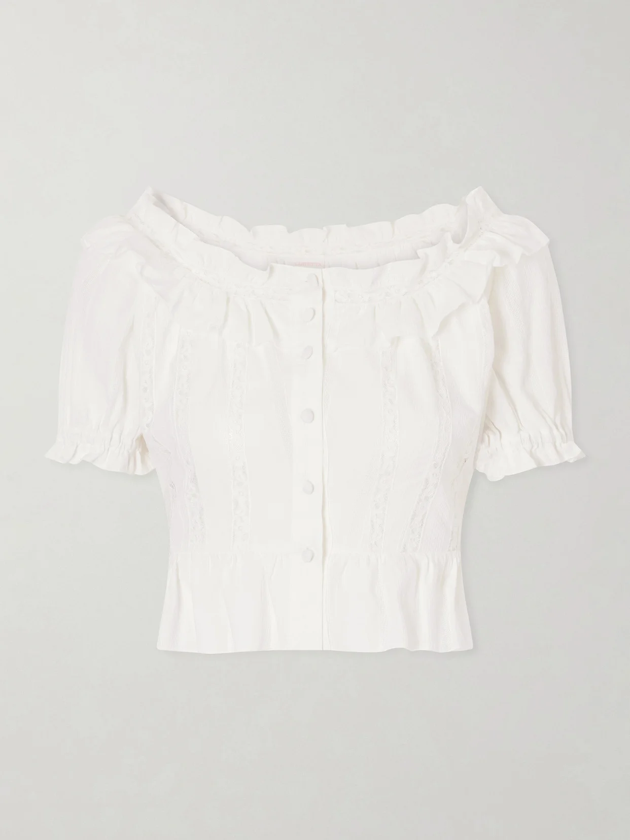 Terracina Ruffled Lace-trimmed Cotton-poplin Blouse - 1