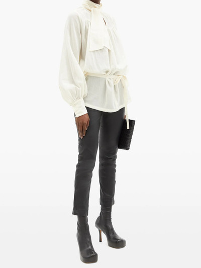 Ann Demeulemeester Tie-neck balloon-sleeve cotton-voile blouse outlook