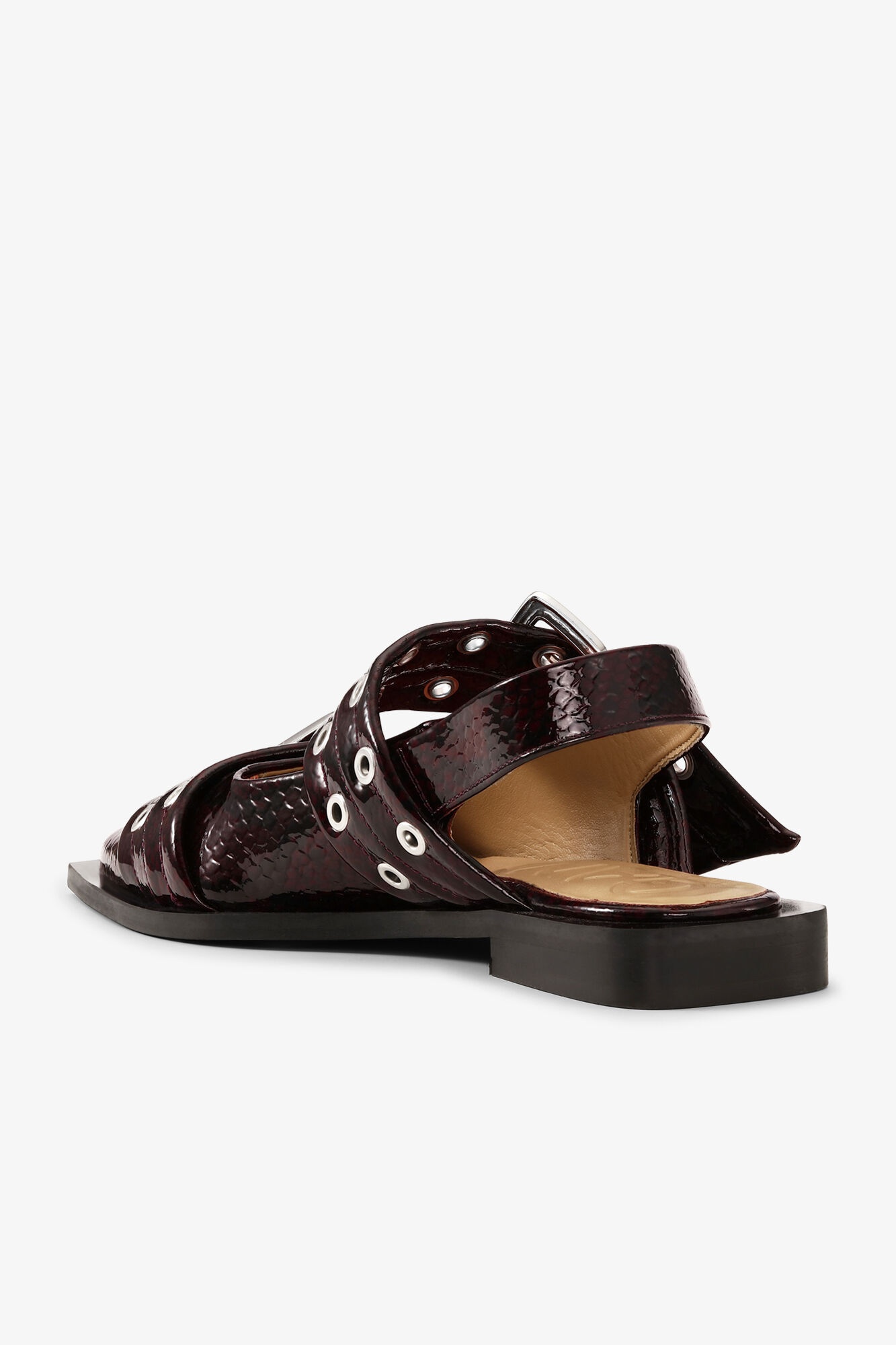 SNAKE BURGUNDY FEMININE BUCKLE BALLERINAS - 3