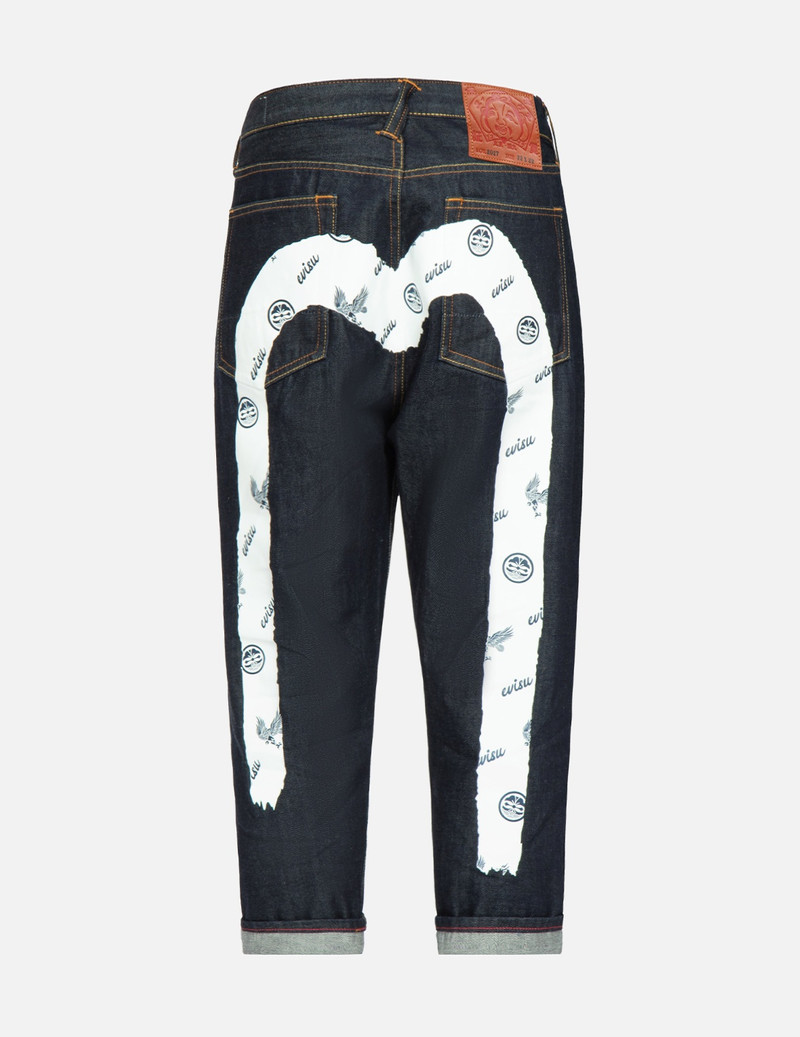 EVISU KAMON AND EAGLE-PATTERN BRUSHSTROKE DAICOCK PRINT CROPPED-FIT JEANS #2027 outlook
