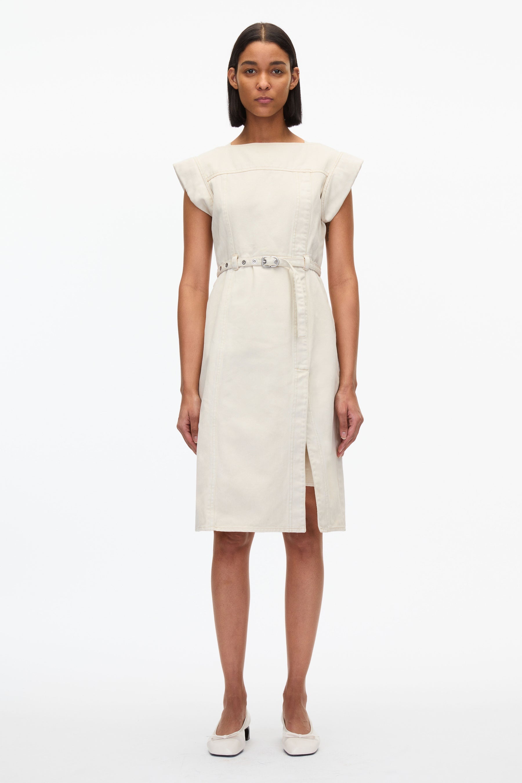 Deconstructed Belted Denim Dress - 1