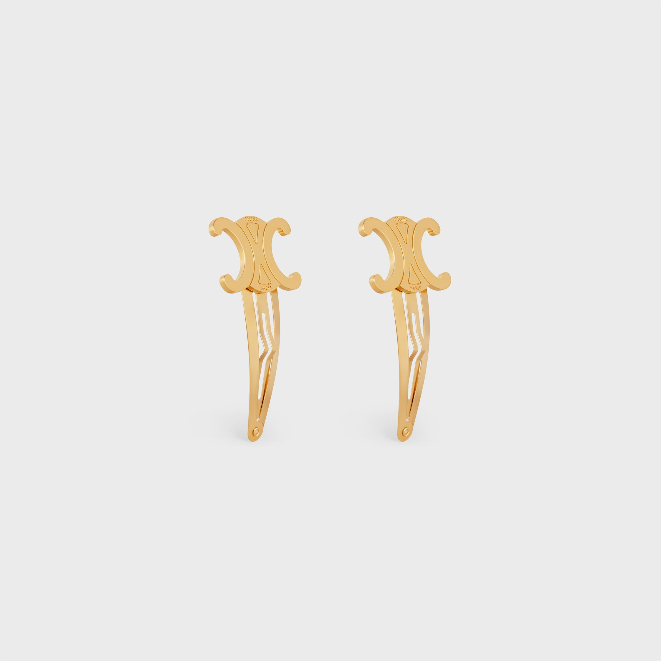 Celine Hair Accessories Set of 2 Triomphe Snap Hair Clips in Brass with Gold Finish and Steel - 5