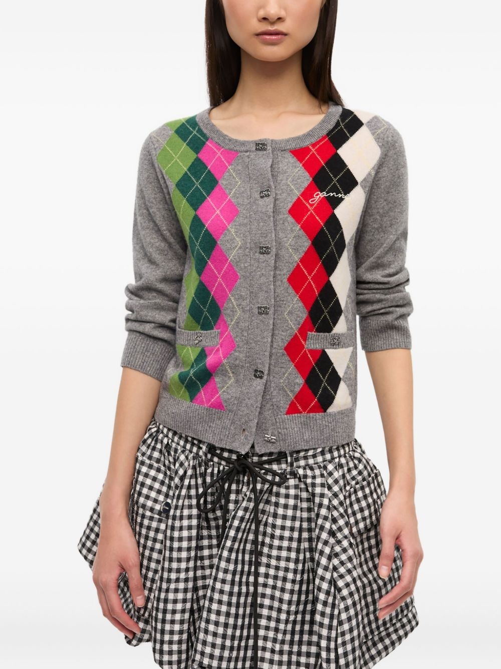 argyle-pattern cardigan - 3