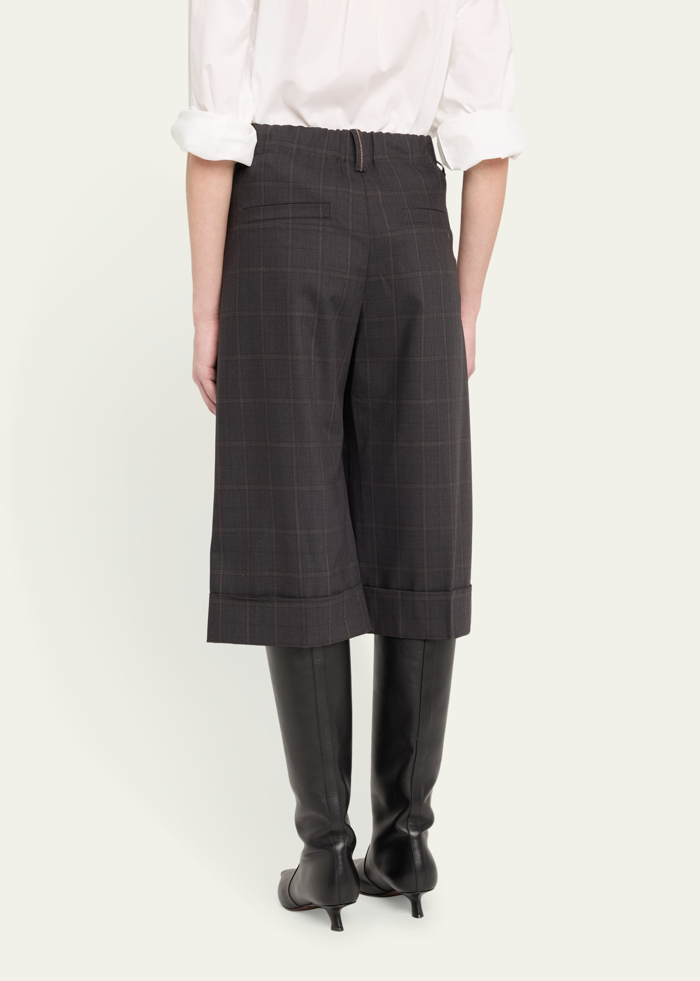Windowpane Bermuda Pleated Wool Shorts - 3