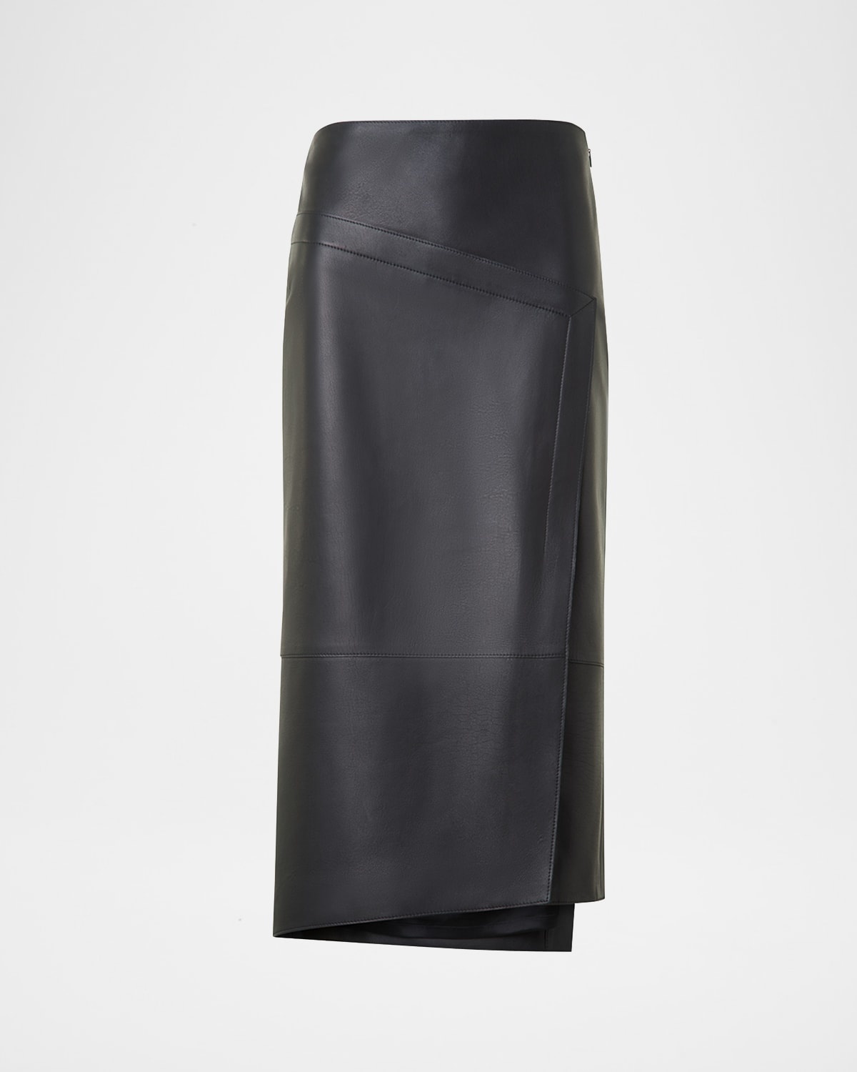 Asymmetric Trapezoid Nappa Leather Midi Skirt - 1