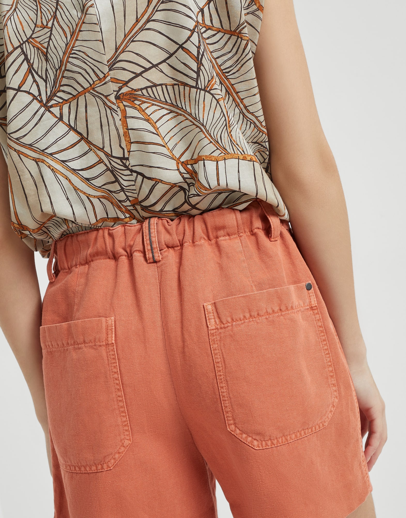 Garment-dyed cotton and linen cover baggy shorts with monili - 3