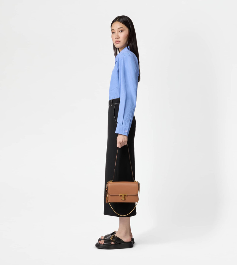 T TIMELESS FLAP BAG IN LEATHER MINI - BROWN 9