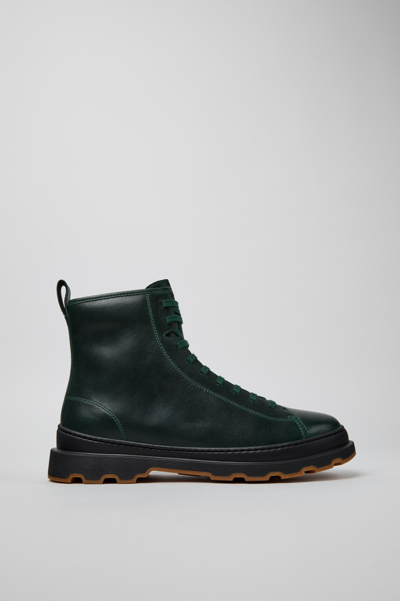 Green Leather Mid Boots for Men. 1