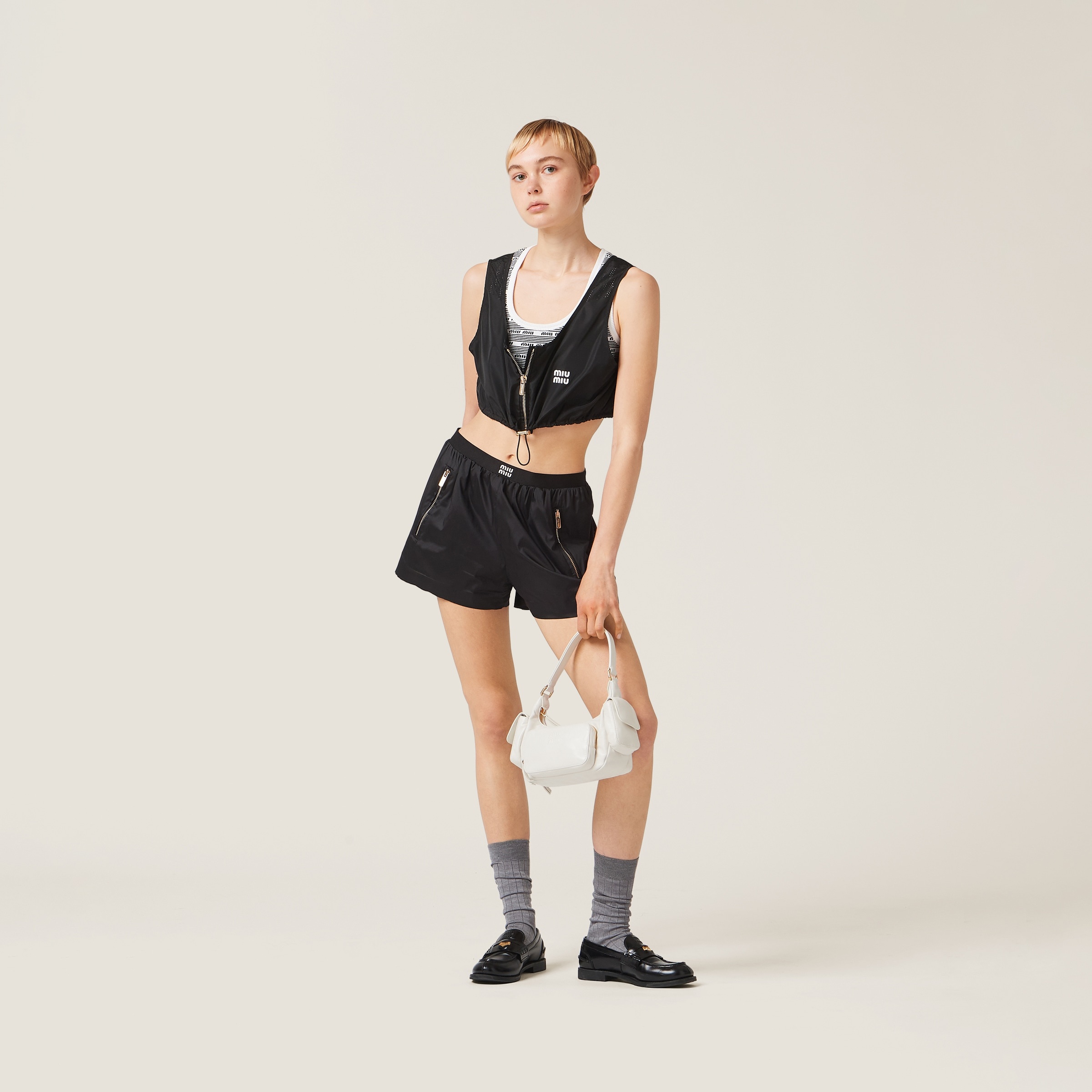 トップス MIU MIU Technical silk top Black 80830057?w=400