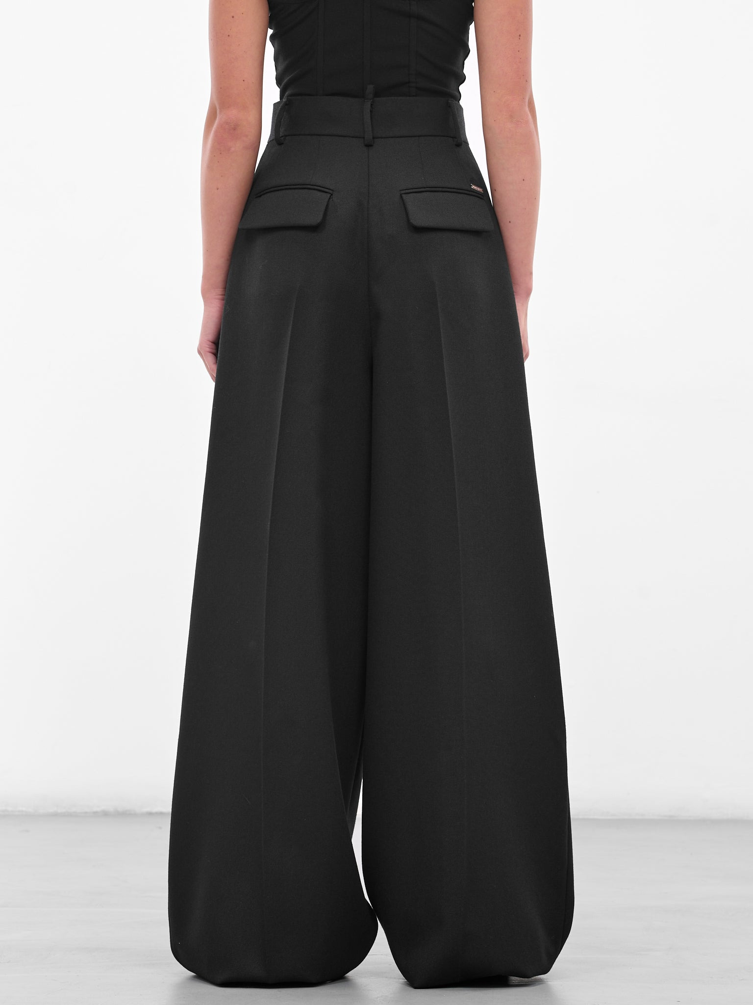 Black Wool Wide Leg Trousers - 3
