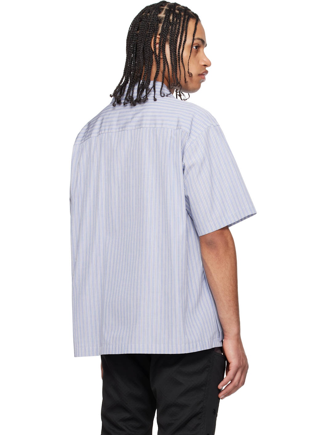 Blue Side Vents Op Collar Striped Shirt - 3