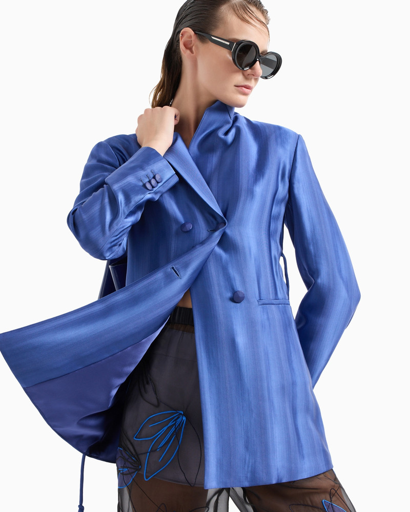 Pure silk organza elasticated-waist trousers with floral embroidery 5