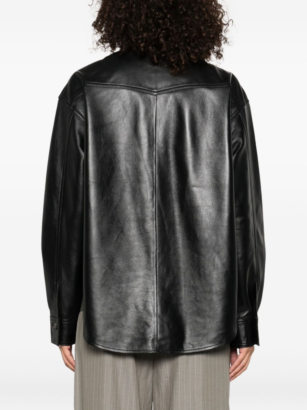 leather button-up shirt jacket - 4