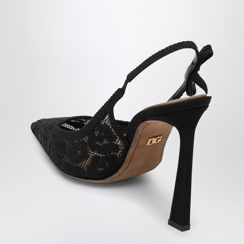 Dolce&Gabbana Black Lace Slingback With Rhinestones Women - 2